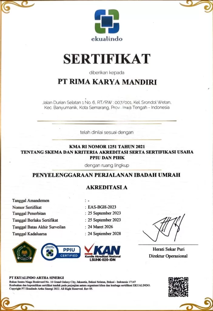 Sertifikat Rima Tour